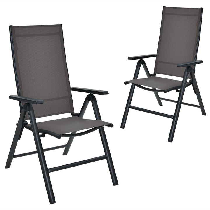 2PCS Patio Folding Dining Chairs Aluminium Adjustable Back Gray Image 1