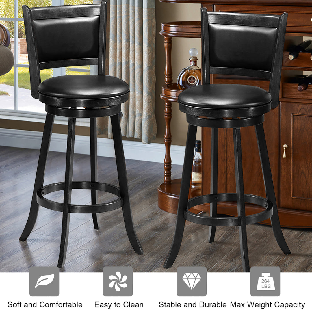 Set of 2 29 Swivel Bar Height Stool Wood Dining Chair Barstool Black Image 5