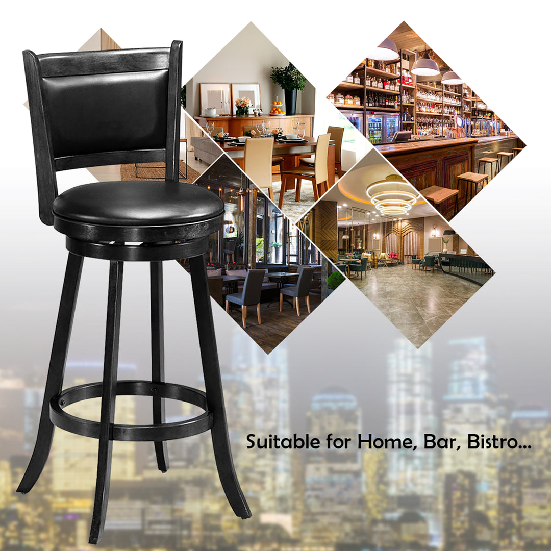 Set of 2 29 Swivel Bar Height Stool Wood Dining Chair Barstool Black Image 8