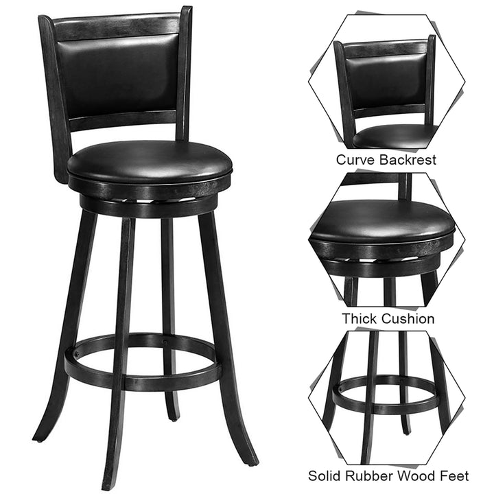 Set of 2 29 Swivel Bar Height Stool Wood Dining Chair Barstool Black Image 9