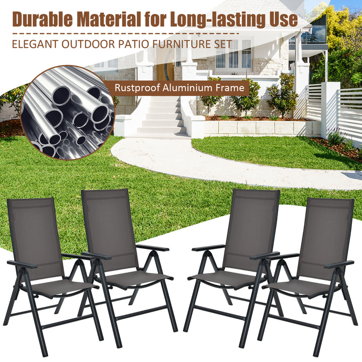 2PCS Patio Folding Dining Chairs Aluminium Adjustable Back Gray Image 6