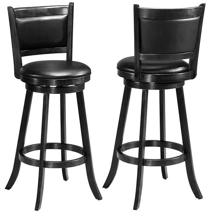 Set of 2 29 Swivel Bar Height Stool Wood Dining Chair Barstool Black Image 10