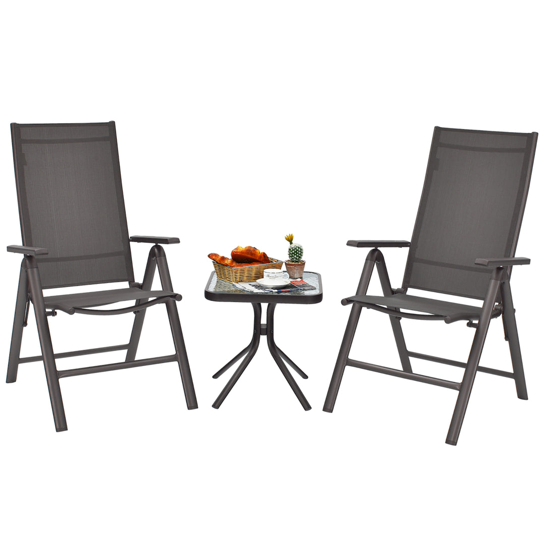 2PCS Patio Folding Dining Chairs Aluminium Adjustable Back Gray Image 10