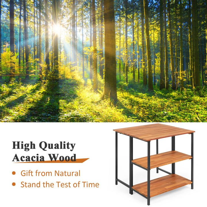 Patio Acacia Wood Folding Dining Table Storage Shelves Garden Deck Image 6