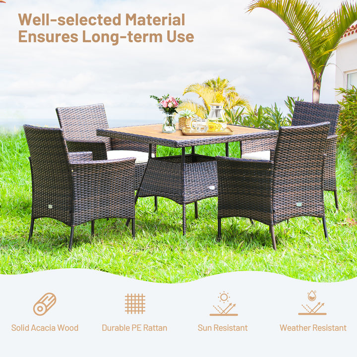 5PCS Patio Rattan Dining Furniture Set Arm Chair Wooden Table Top Image 6