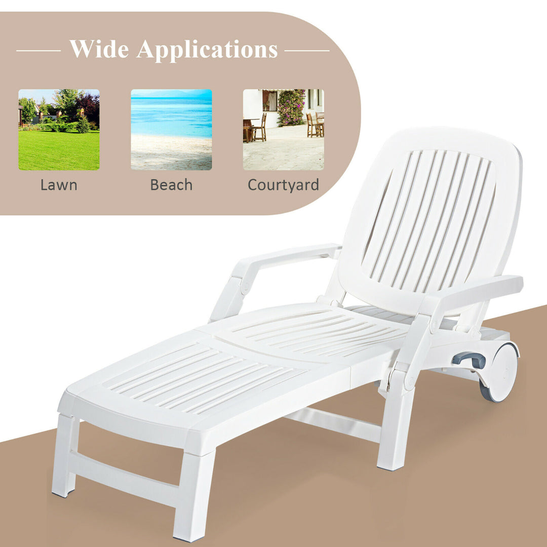 Patio Lounge Chair Chaise Adjust Recliner Weather Resistant Wheel Image 5