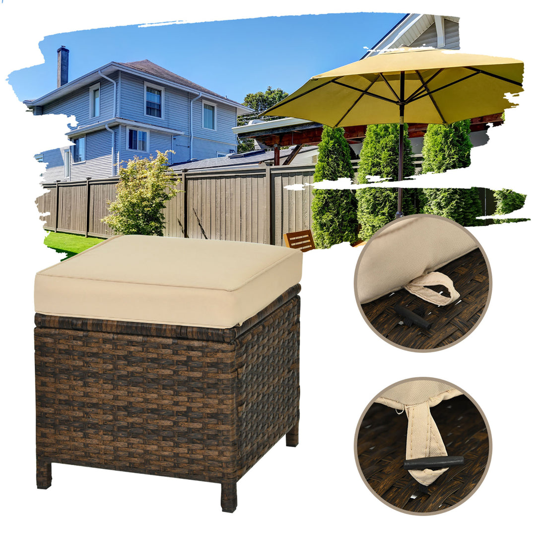 6PCS Patio Rattan Dining Sofa Furniture Set Ottoman Table Lower Shelf Image 6