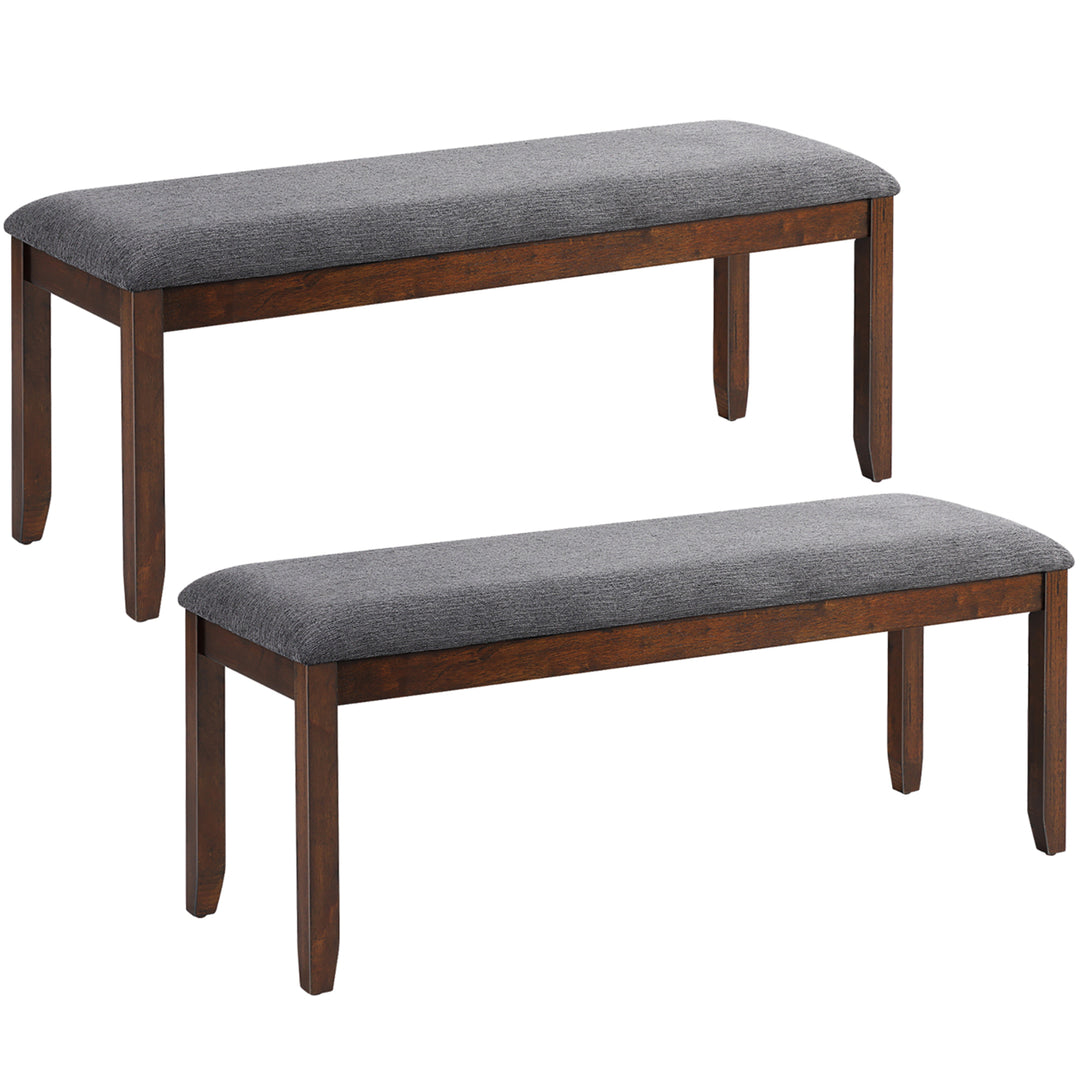 Set of 2 Dining Bench Rubber Wood Upholstered Padded Bedroom Seat Image 1