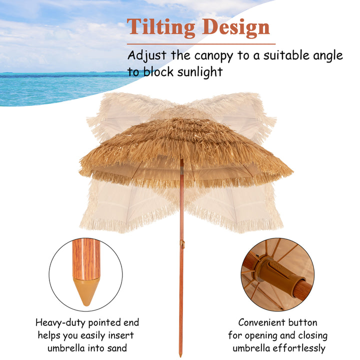 6.5 FT Thatched Beach Umbrella Tilt Tiki Hawaiian Patio Portable Image 6