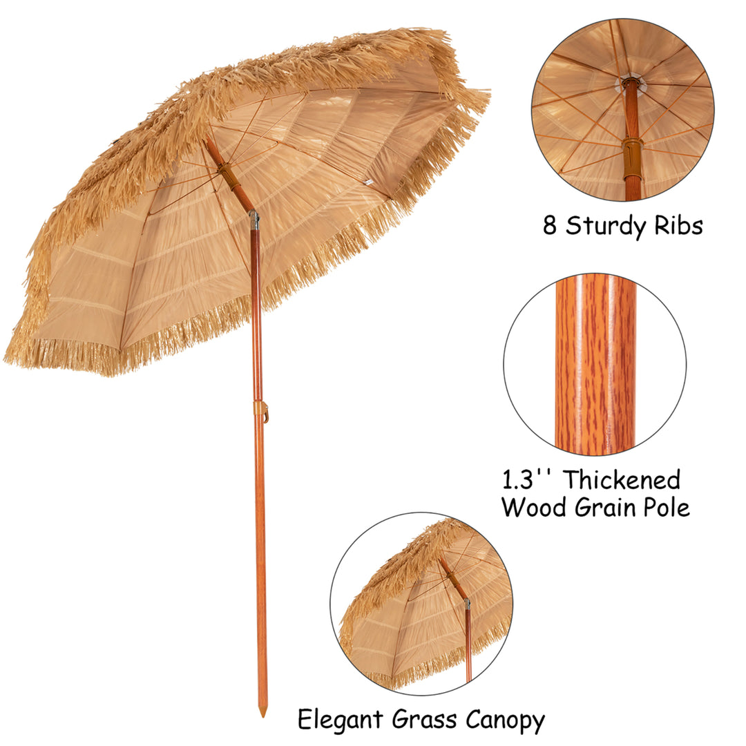 6.5 FT Thatched Beach Umbrella Tilt Tiki Hawaiian Patio Portable Image 8