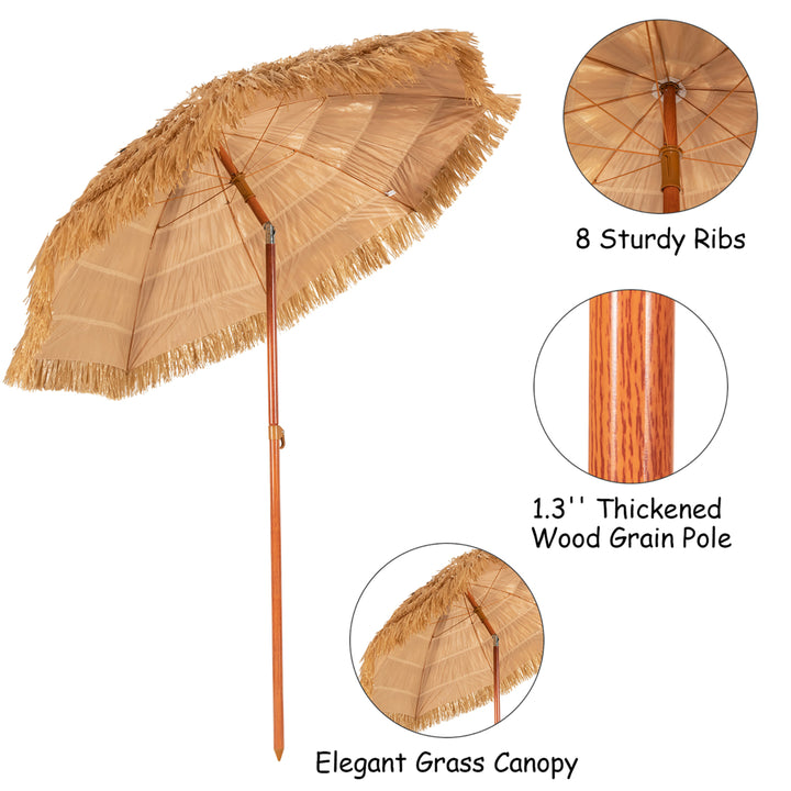 6.5 FT Thatched Beach Umbrella Tilt Tiki Hawaiian Patio Portable Image 8