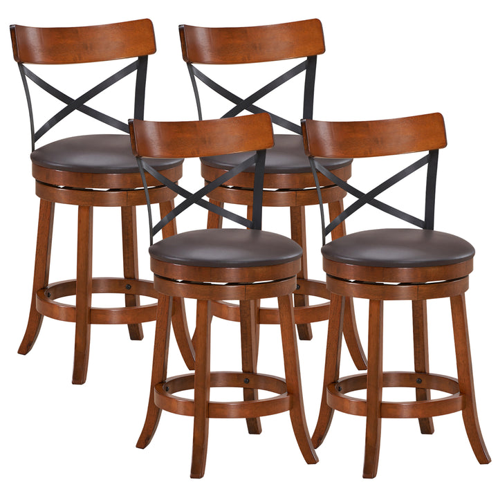 Set of 4 Bar Stools Swivel 25 Dining Bar Chairs with Rubber Wood Legs Image 1