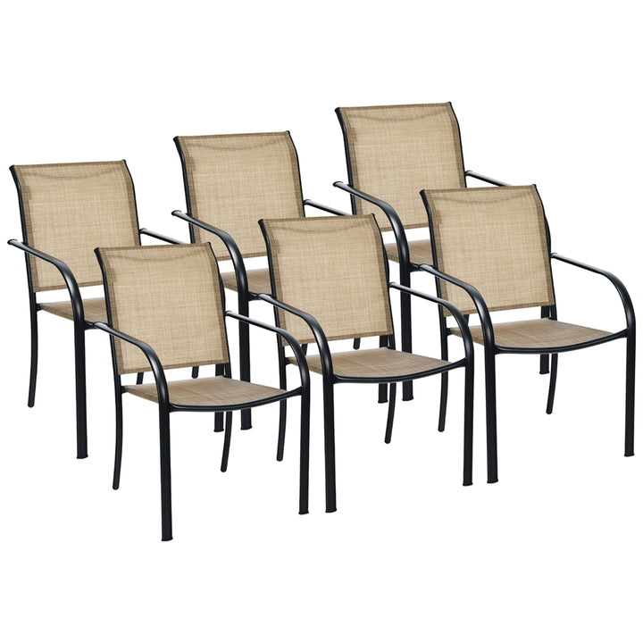 Set of 6 Patio Dining Chairs Stackable Armrest Backrest no Assembly Image 1