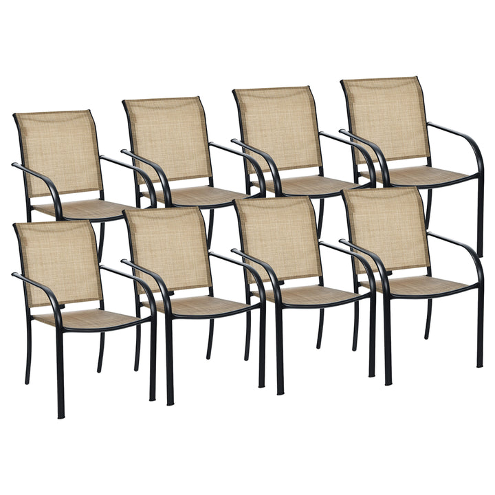 Set of 8 Patio Dining Chairs Stackable Armrest Backrest no Assembly Image 1