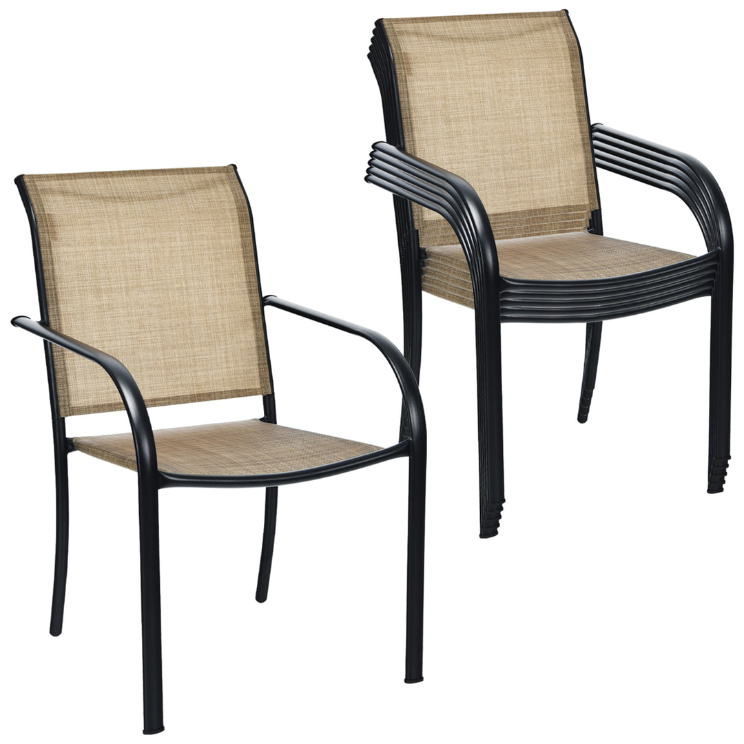 Set of 6 Patio Dining Chairs Stackable Armrest Backrest no Assembly Image 9