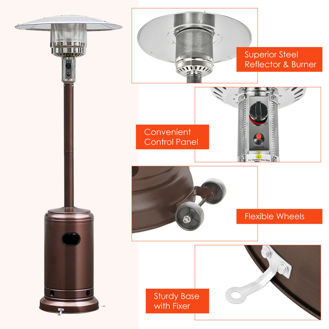 50000 BTU Propane Patio Heater Standing LP Gas Steel W/ Wheels Bronze Image 8