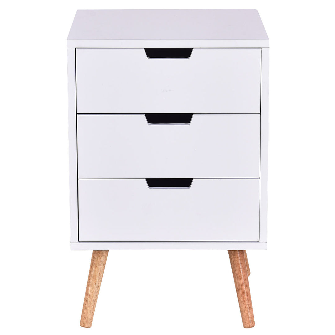 Set of 2 White Side End Table Nightstand Mid-Century Accent Wood Furniture Image 1