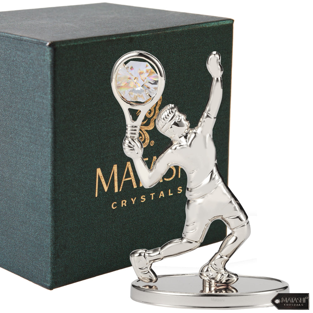 Matashi Silver Plated Tennis Player Figurine Embellished with Crystals, Gift for Sports Fan, Desk Accessories, Trophy, Image 2