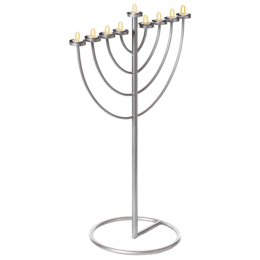 Modern Silver 9 Branch Metal Aluminum Hanukkah Menorah 17.25 x 47.75 Inches Image 1