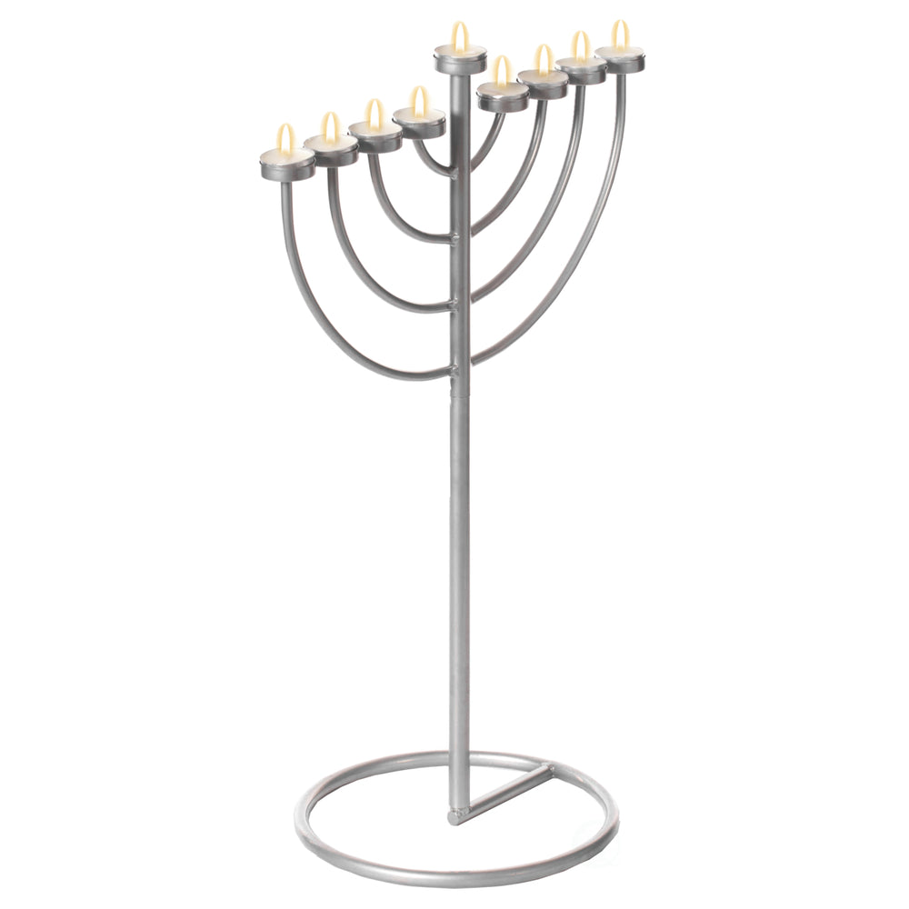 Modern Silver 9 Branch Metal Aluminum Hanukkah Menorah 17.25 x 47.75 Inches Image 2