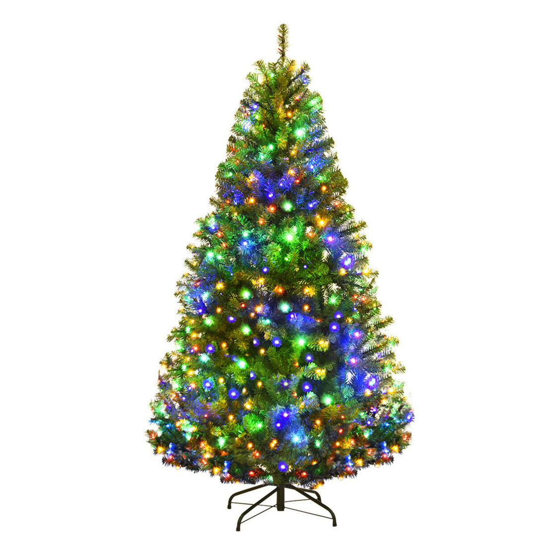 5-9FT Pre-Lit Christmas Tree Hinged Artificial Tree w/ Metal Stand LED Lights Image 1