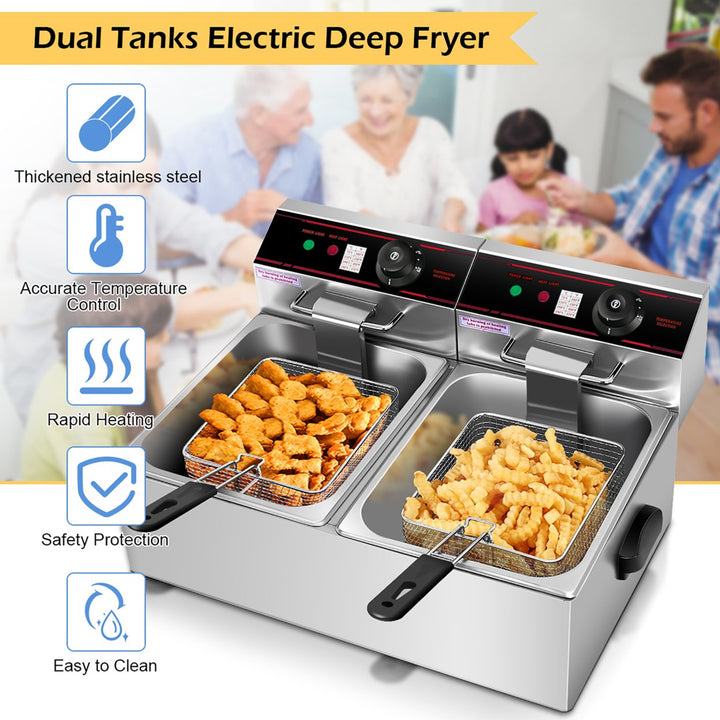 3400w Electric Countertop Deep Fryer Dual Tank Commercial Restaurant Steel Image 5