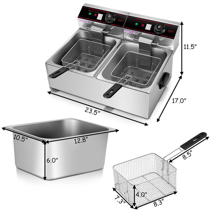 3400w Electric Countertop Deep Fryer Dual Tank Commercial Restaurant Steel Image 10