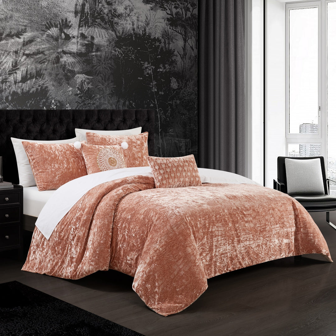 Giuliana 5 Piece Comforter Set Crinkle Crushed Velvet Bedding Image 1