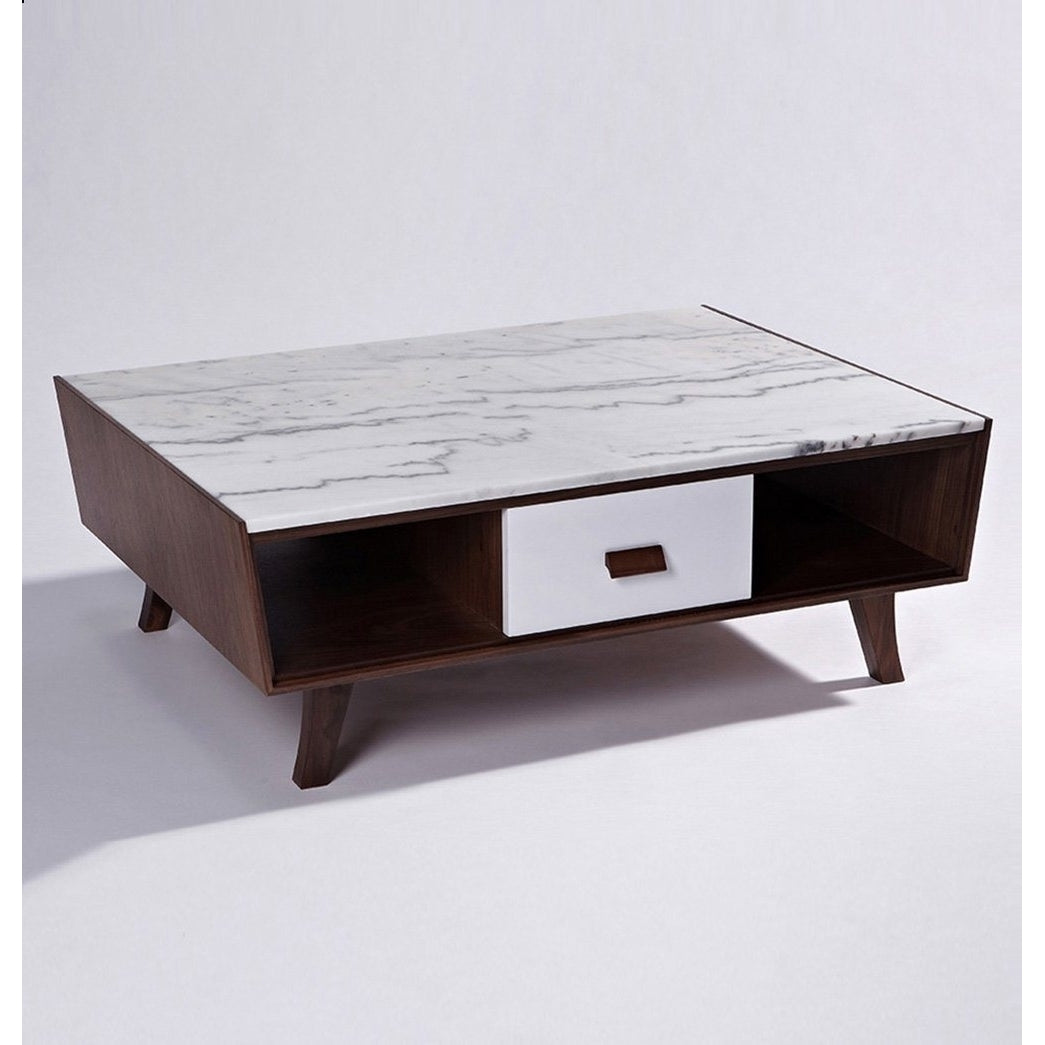 Vera Wood Marble Coffee Table 108cm Unique Design Solid Wood Legs Modern Style Image 4