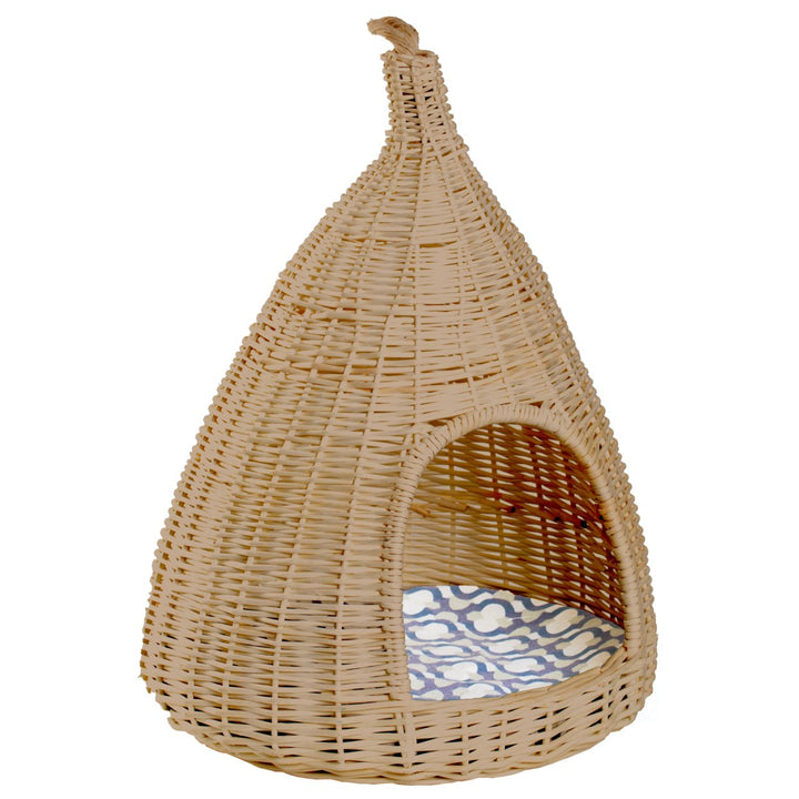 Natural Willow Pet Sleeping Bed Cave Basket with Cushion for Dogs Cats Small Size Image 2