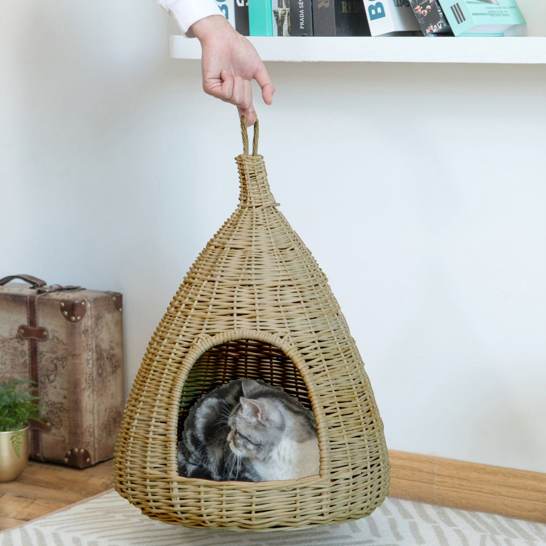 Natural Willow Pet Sleeping Bed Cave Basket with Cushion for Dogs Cats Small Size Image 5