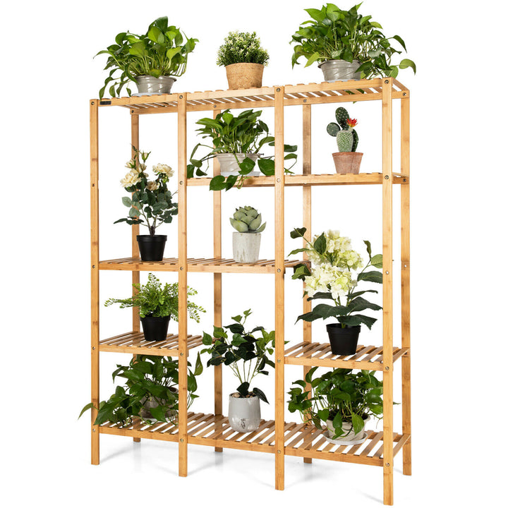 Multifunctional Bamboo Shelf Storage Organizer Rack Plant Stand Display Closet Image 1