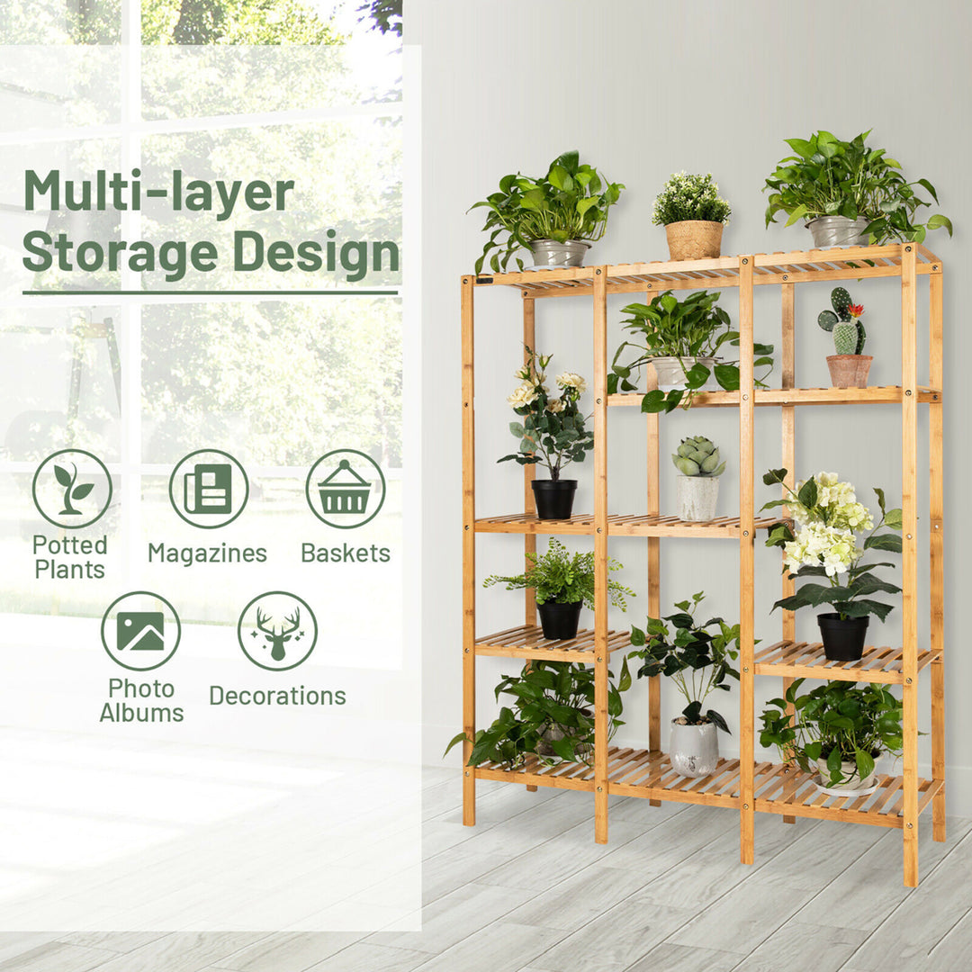 Multifunctional Bamboo Shelf Storage Organizer Rack Plant Stand Display Closet Image 6