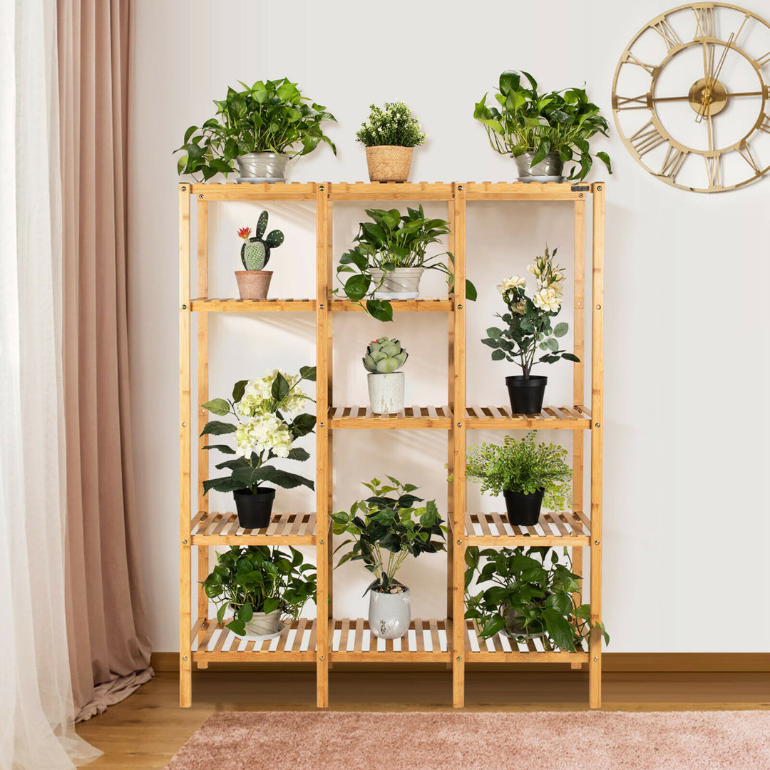 Multifunctional Bamboo Shelf Storage Organizer Rack Plant Stand Display Closet Image 10