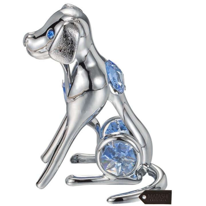 Matashi Chrome Plated Silver Dog with Blue Crystals Dog Holiday Gift for Christmas Birthday Year Gift for Dog Lovers, Image 4