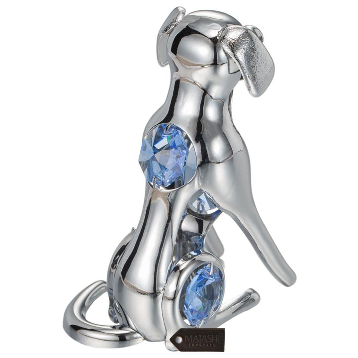 Matashi Chrome Plated Silver Dog with Blue Crystals Dog Holiday Gift for Christmas Birthday Year Gift for Dog Lovers, Image 5