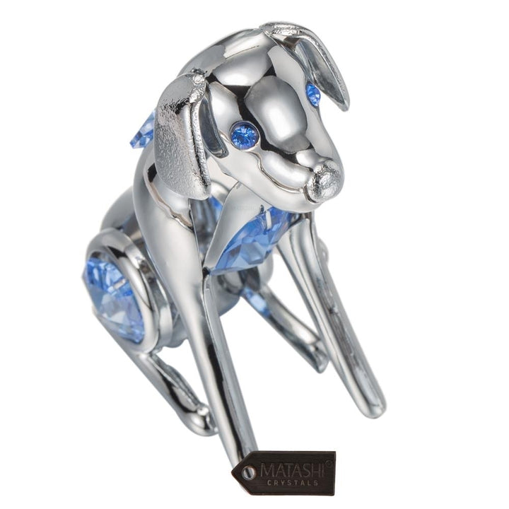 Matashi Chrome Plated Silver Dog with Blue Crystals Dog Holiday Gift for Christmas Birthday Year Gift for Dog Lovers, Image 6