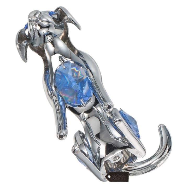 Matashi Chrome Plated Silver Dog with Blue Crystals Dog Holiday Gift for Christmas Birthday Year Gift for Dog Lovers, Image 7