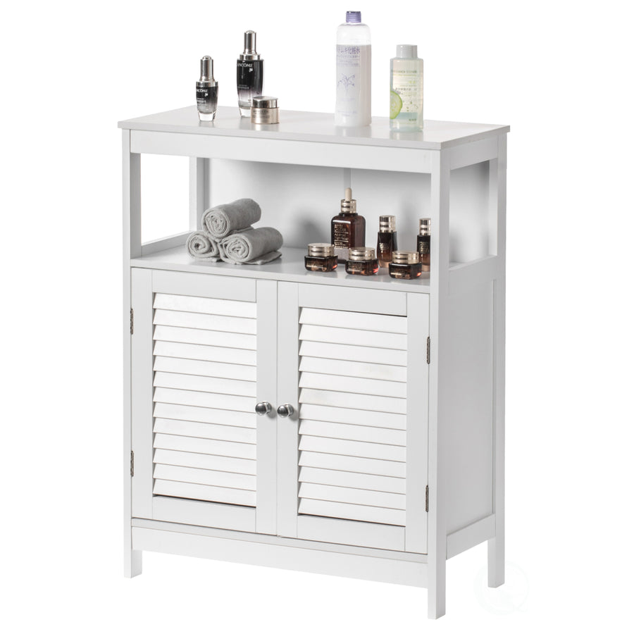 Wooden White Bathroom Vanity Cabinet 23.5" Modern Storage with Adjustable Shelves Image 1