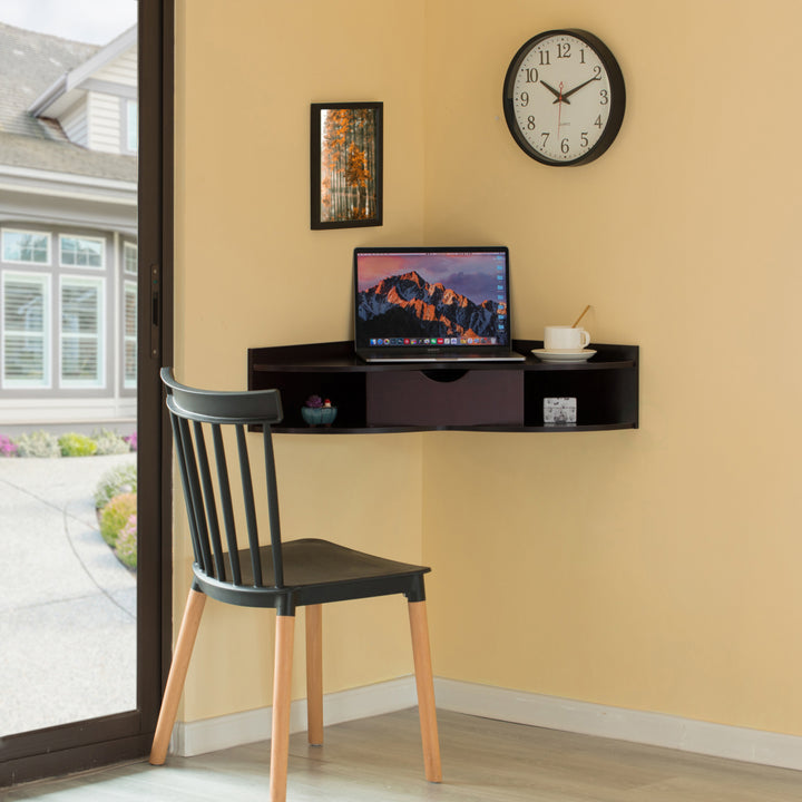 Corner Desk Heart Shaped Wall Mounted Office Table with Drawer and Two Shelves Computer Writing Desk Image 4