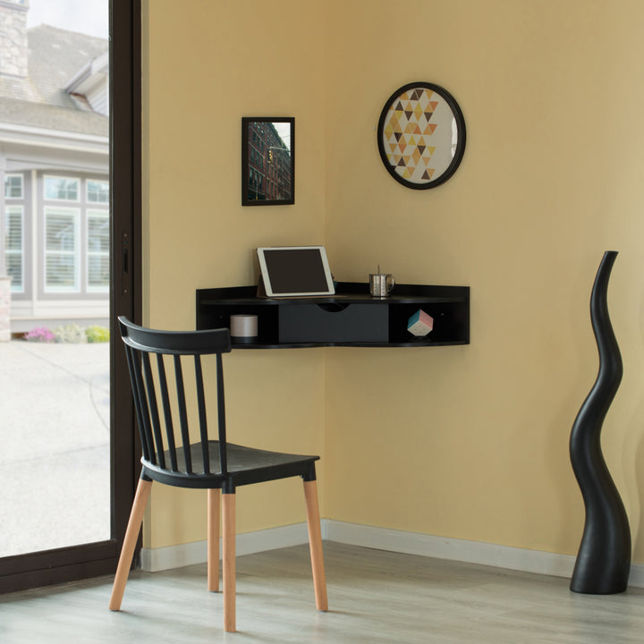 Corner Desk Heart Shaped Wall Mounted Office Table with Drawer and Two Shelves Computer Writing Desk Image 6