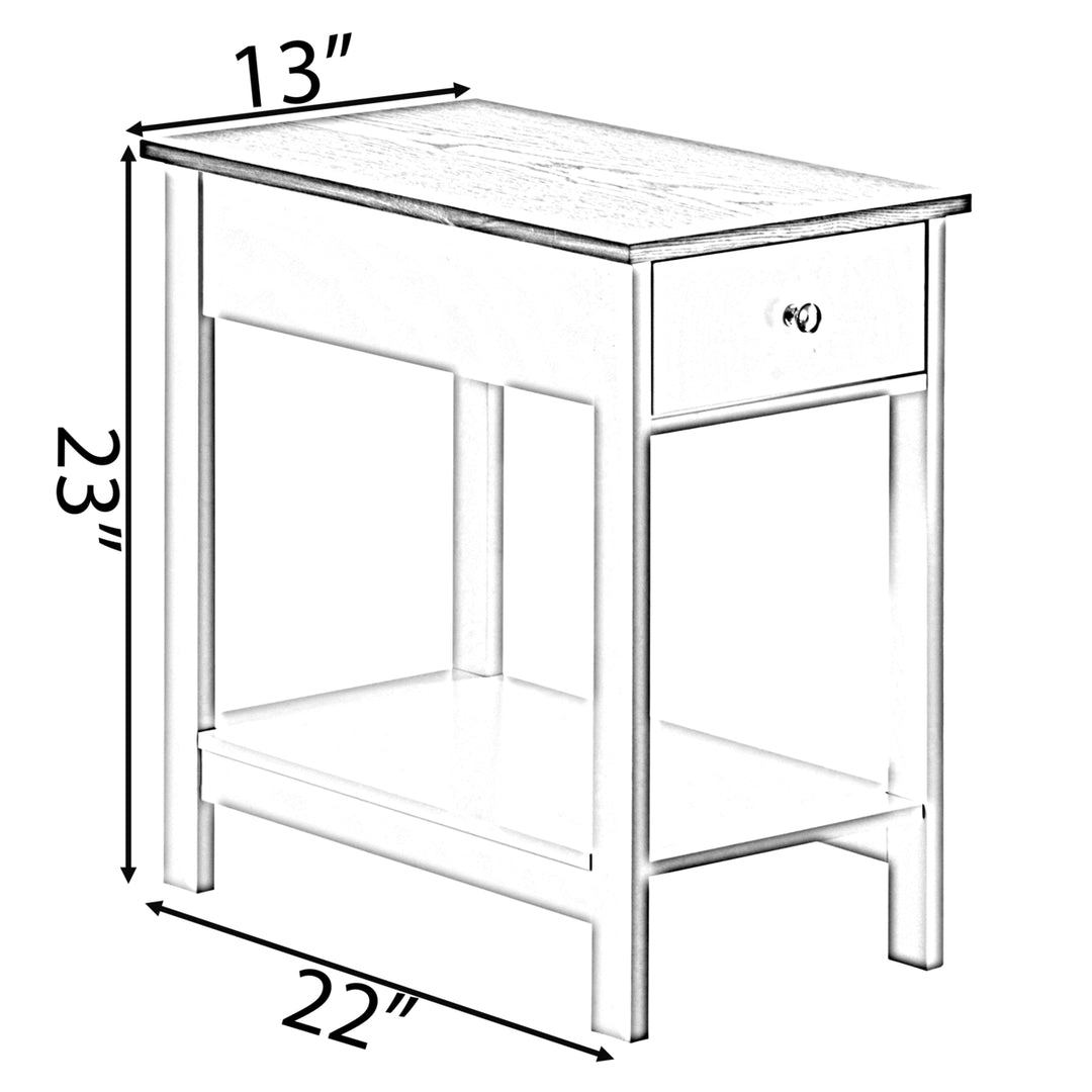 White Narrow Sofa Side Table with Wooden Drawer and Shelf for Living Room Bedroom Image 5