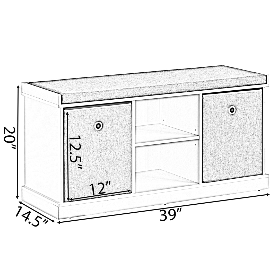 MDF Shoe Bench with Gray Cushion 2 Drawers Storage Entryway White 39in Image 6