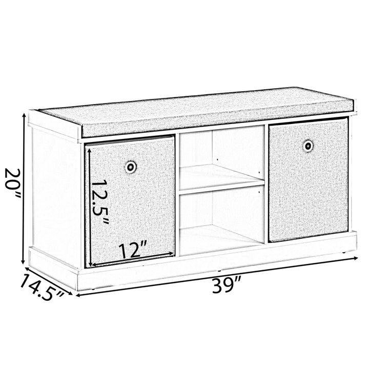 MDF Shoe Bench with Gray Cushion 2 Drawers Storage Entryway White 39in Image 6