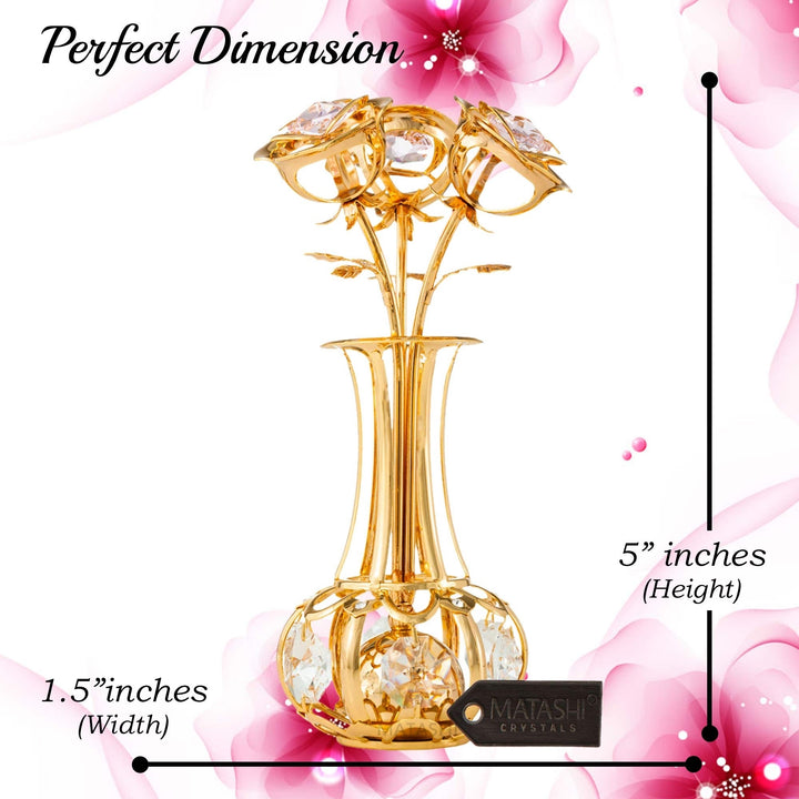 Matashi 24k Gold Plated Flowers Bouquet and Vase w/ Pink and Clear Crystals 24k Gold-Plated Table Top Decorations Image 3