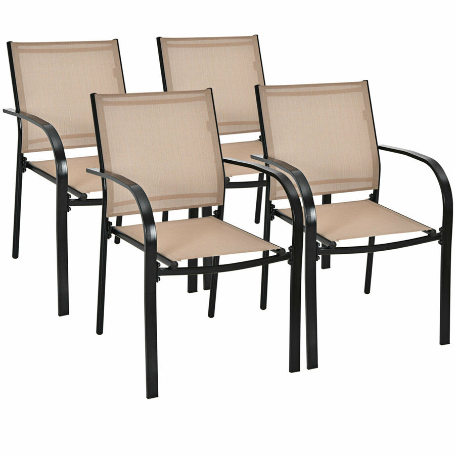 4PCS Stackable Patio Dining Chair w/ Steel Frame and Quick-drying Fabric Image 1