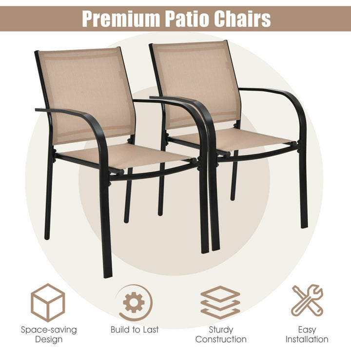 4PCS Stackable Patio Dining Chair w/ Steel Frame and Quick-drying Fabric Image 5