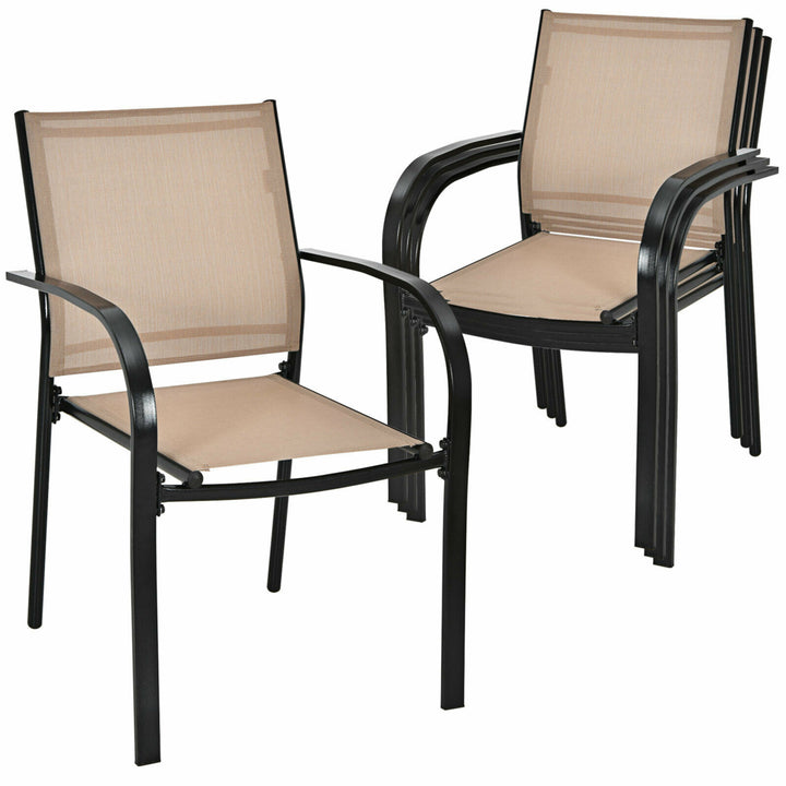 4PCS Stackable Patio Dining Chair w/ Steel Frame and Quick-drying Fabric Image 8