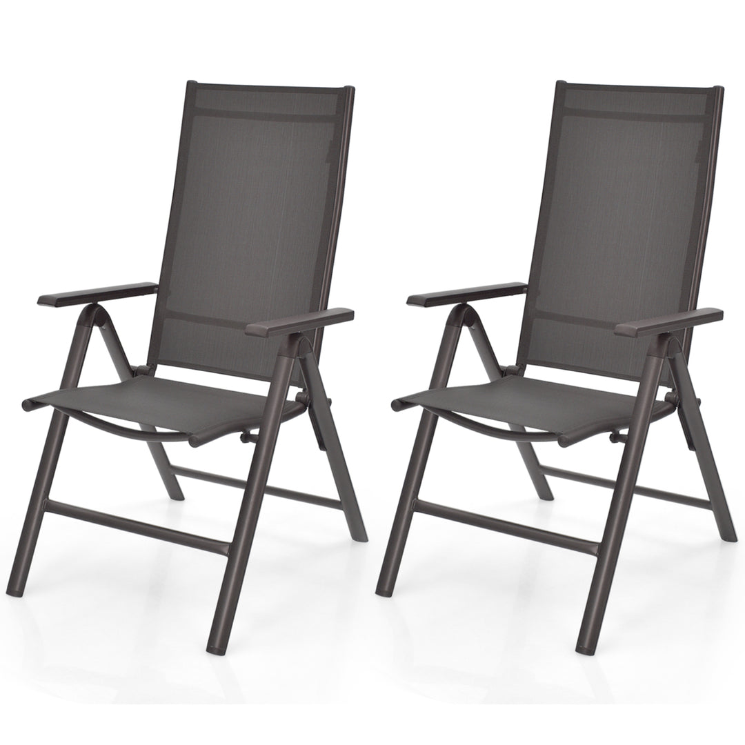 Set of 2 Folding Patio Dining Chair Camping Chair w/ Adjustable Backrest Image 1