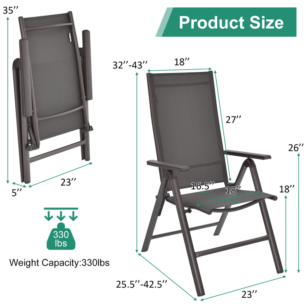 Set of 2 Folding Patio Dining Chair Camping Chair w/ Adjustable Backrest Image 2